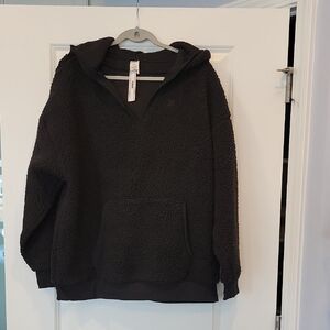 PINK Victoria's Secret Black Oversized Fleece Hoodie Sweathshirt Size Large NWT